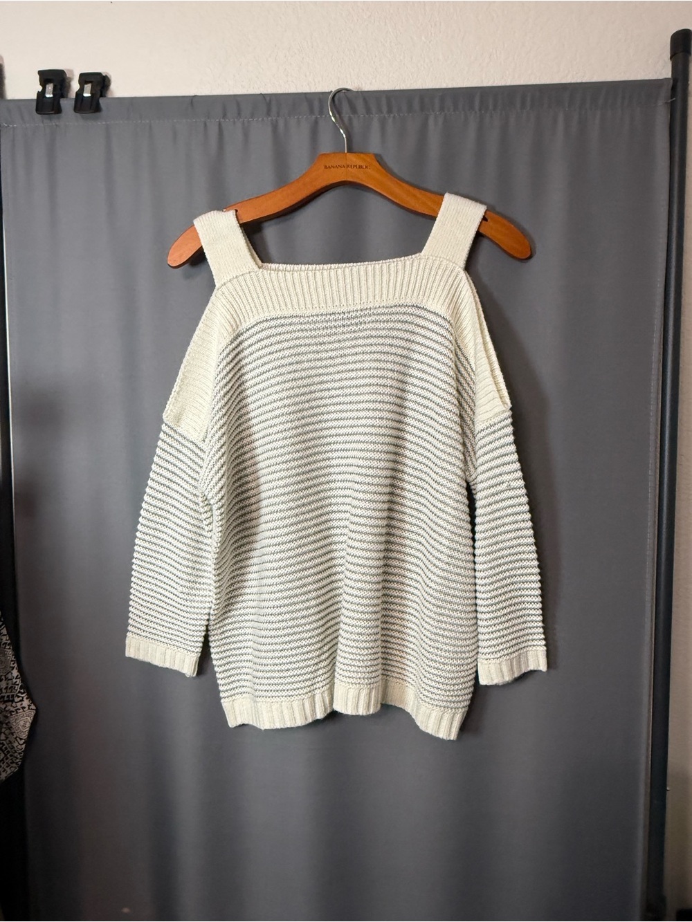 Cream Knit Cold-Shoulder Sweater